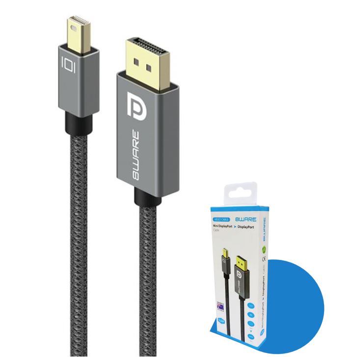 8ware Pro Series 4K 1M 60Hz Mini DisplayPort Male to DisplayPort Male cable high quality Premium connectors support MST monitor (Retail package) – 8ware CB8W-MDPDP HDMI & Video Cables Product Image