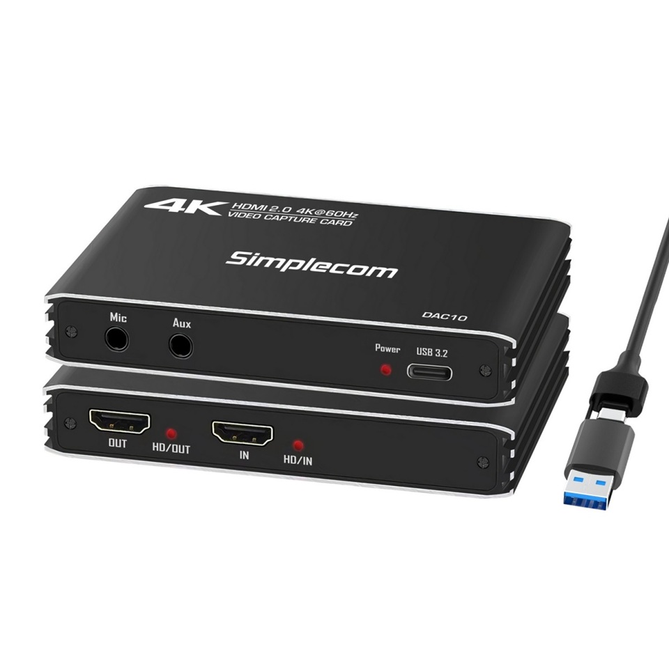 Simplecom DAC10 HDMI 2.0 to USB 4K@60hz Video Capture Card Stream and Record in 4K 60FPS – Simplecom CBSI-DAC10 HDMI & Video Cables Product Image