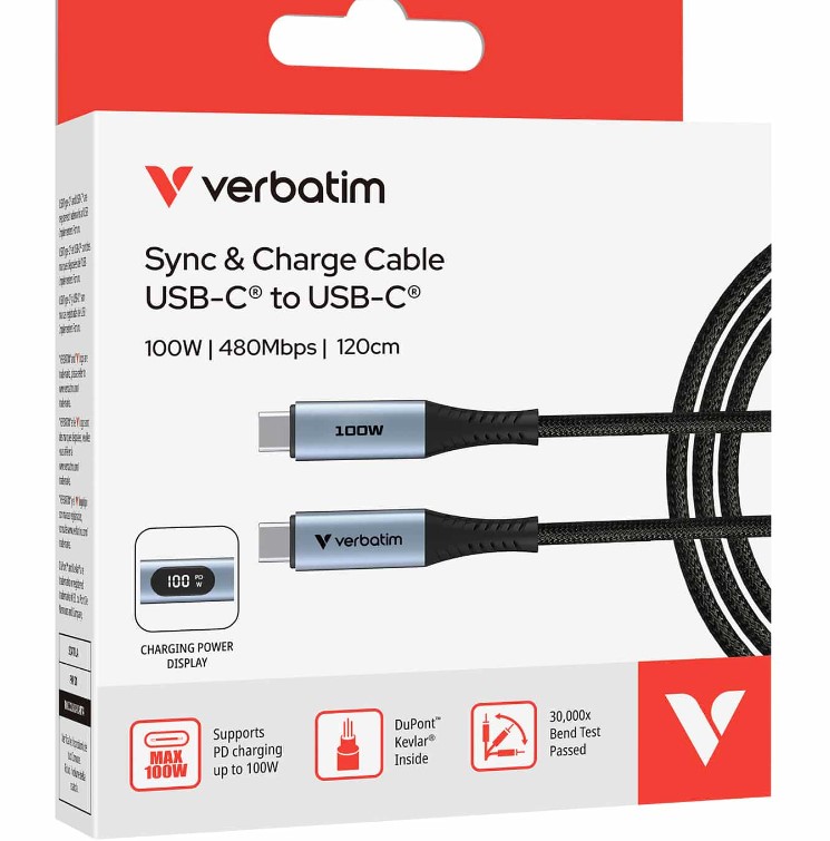 Verbatim Sync & Charge USB C to USB C 100W Display 120 cm – Verbatim CBV-31848 USB