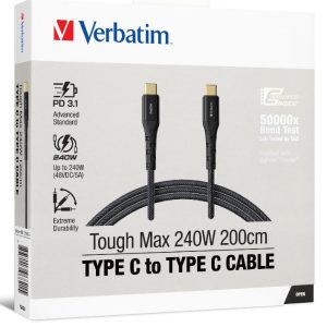 Verbatim Cable 240W USB-C to USB-C 200CM PD 3.1 and QC 3.0 and 4.0 Premium Cable – Verbatim CBV-66821 USB