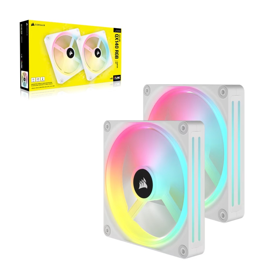 Corsair iCUE LINK QX140 RGB 140mm PWM PC Fans Starter Kit with iCUE LINK System Hub - White