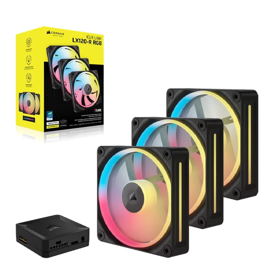 Corsair iCUE LINK LX120-R RGB 120mm PWM Reverse Fans Starter Kit Triple Pack - Black: 66.7CFM