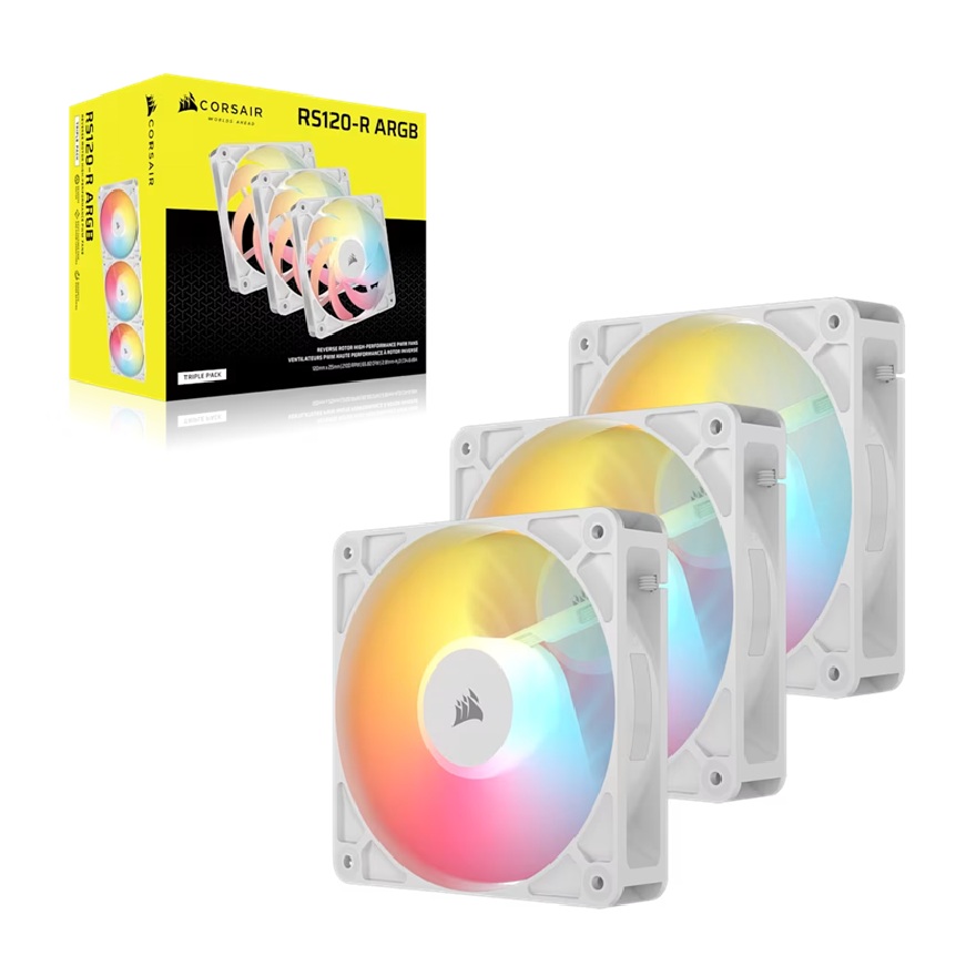 Corsair RS120-R ARGB 120mm PWM Reverse Fans Triple Pack - White