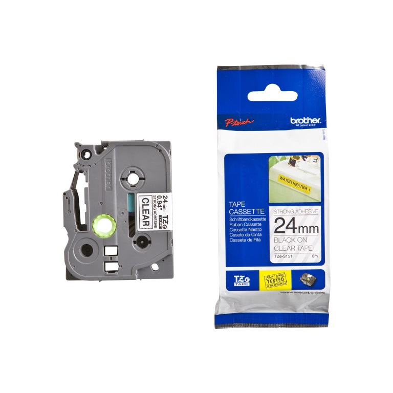 Brother 24mm Strong TZ Tape Black on Clear Adhesive – Brother COB-TZES151 Brother - LABELLERS Product Image
