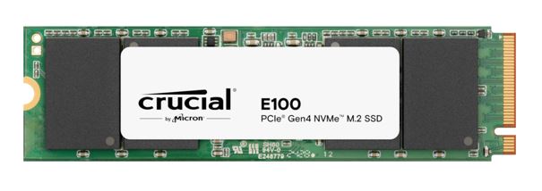Crucial E100 2TB Gen4 NVMe SSD 5000/4500 MB/s R/W 100TBW 350K/460K IOPS 1M hrs MTTF M.2 2280 PCIe4 3yrs ~Crucial P3 Plus – Micron (Crucial) HBC-E100-2TB M.2 NVMe PCIe SSD Product Image