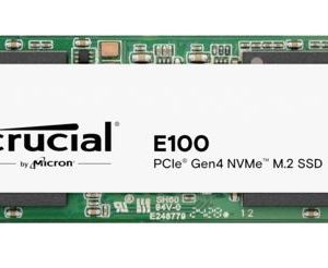 Crucial E100 480GB Gen4 NVMe SSD 4700/2500 MB/s R/W 60TBW 350K/460K IOPS 1.5M hrs MTTF M.2 2280 PCIe4 3yrs <500GB ~Crucial P3 – Micron (Crucial) HBC-E100-480G M.2 NVMe PCIe SSD Product Image