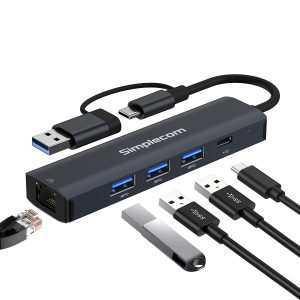 Simplecom CHN436 USB-C and USB-A to 4-Port USB HUB with Gigabit Ethernet Adapter – Simplecom HXSI-CHN436 USB Hubs Product Image