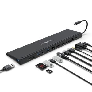 Simplecom CHN622 USB-C 12-in-1 Multiport Docking Station Laptop Stand Dual HDMI + VGA Triple Display Gigabit LAN – Simplecom HXSI-CHN622 Docking Stations & Port Replicators Product Image