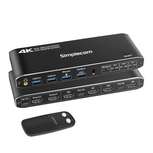 Simplecom KM430 Dual HDMI Monitor KVM Switch for 2 Computers with 4-Port USB Hub 4K@60Hz Keyboard Hotkey – Simplecom HXSI-KM430 Docking Stations & Port Replicators Product Image