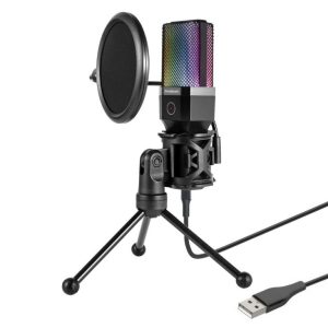 Simplecom UM650 USB Cardioid Condenser Microphone Gaming RGB Lights with Tripod & Pop Filter – Simplecom HXSI-UM650 Microphone Product Image