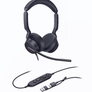 Yealink UH46 Dual Teams USB-C/A Microsoft  Certified Teams USB Wired Headset 3-Noise-Canceling Microphones 35mm Speaker Busylight Leather Controller – Yealink IPY-UH46-D-MS-CA Corded (USB-A with USB-C) Product Image