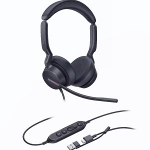 Yealink UH46 Dual UC USB-C/A Unified Communications USB Wired Headset 3-Noise-Canceling Microphones 35mm Speaker Busylight Leather Controller – Yealink IPY-UH46-D-UC-CA Corded (USB-A with USB-C) Product Image