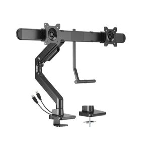 Brateck LDT81-C022UC-B NOTEWORTHY GAS SPRING DUAL MONITOR ARM WITH USB-A/USB-C PORTS Fit Most 17'-32' Monitor Fine Texture Black(LS) – Brateck MABT-LDT81-C022UC-B Dual Monitor Product Image