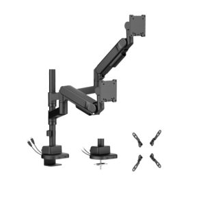 Brateck LDT92-C024UCP-B Future-Proof Heavy-Duty Pole-Mounted Gas Spring Dual Monitor Arm with USB-A/USB-C Ports (LS) – Brateck MABT-LDT92-C024UCP-B Dual Monitor Product Image