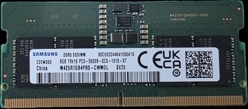 OEM 8GB (1x8GB) DDR5 SODIMM 5600MHz C46 1.1V Notebook Laptop Memory (ex-demo) similar to Crucial MECD5-1X8G56 – 8ware MECN5-1X8G56-P DDR5 SODIMM (Notebook) Product Image
