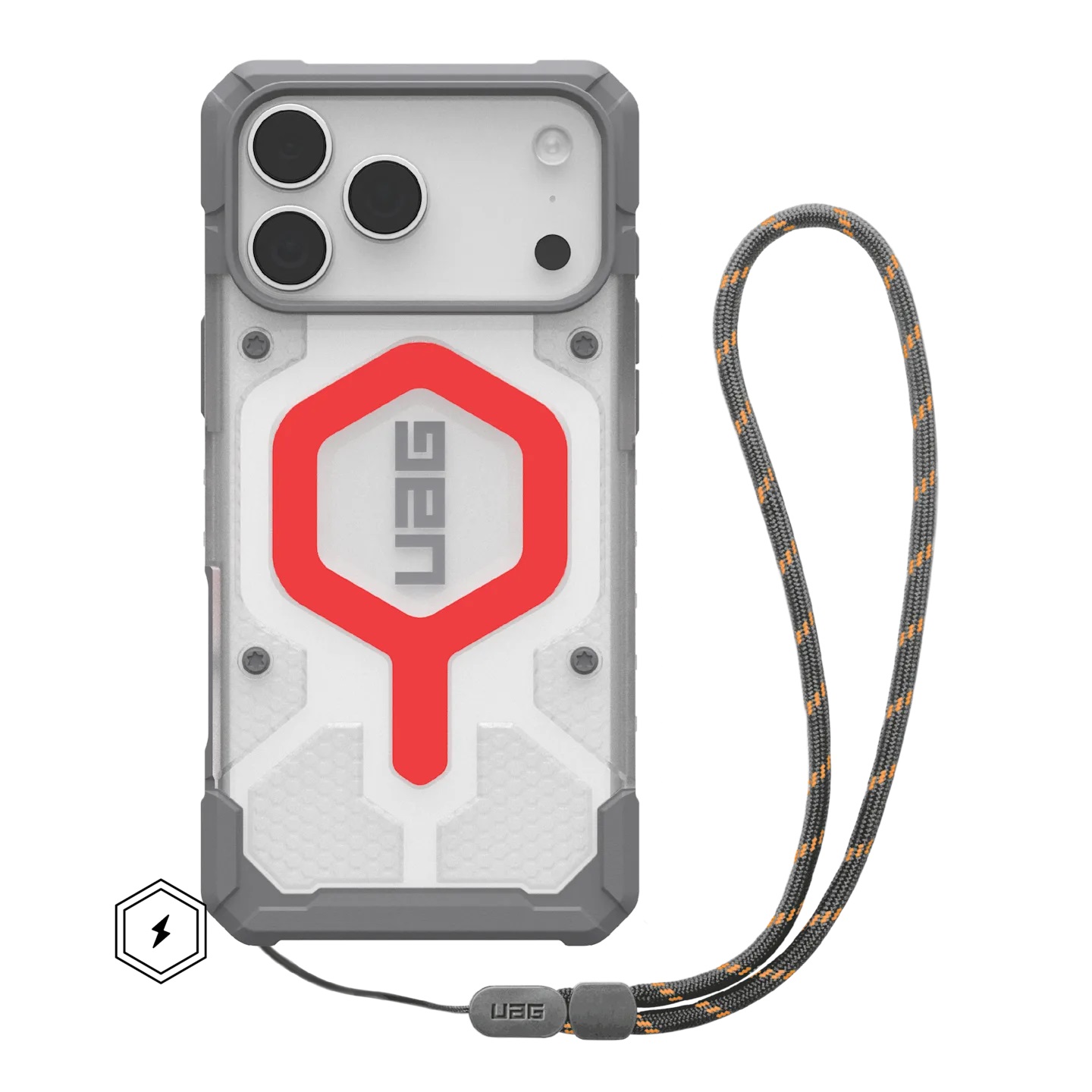 UAG Pathfinder Clear MagSafe Apple iPhone 17 Pro Max (6.9') Rugged Case + Active Lava Lanyard - Active Lava (1145521BV02)