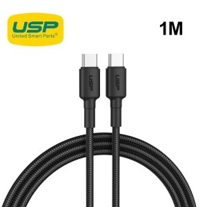 USP BoostUp Braided USB-C to USB-C Cable (1M) Black -3A Fast & Safe Charge