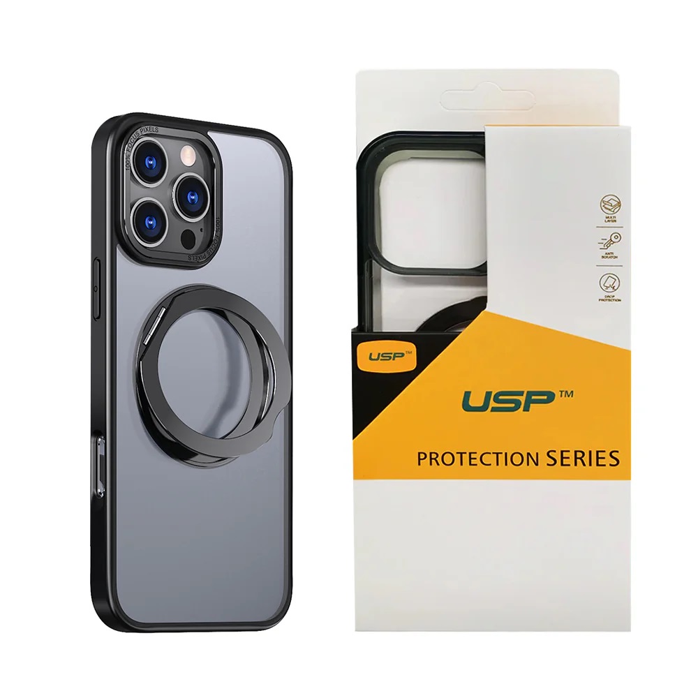USP Apple iPhone 17 Pro Max (6.9') ShockProof Case with MagSafe Black - 360° Rotatable Ring-Stand