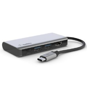 Belkin Connect USB-C 4-in-1 Multiport Adapter + USB-C Cable (13CM) - Space Grey (AVC006btSGY)