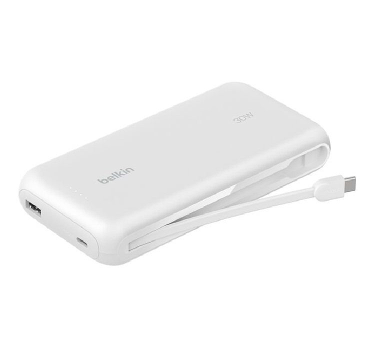 Belkin BoostCharge 20K mAh Power Bank With Integrated USB-C Cable - White (BPB024fqWH)