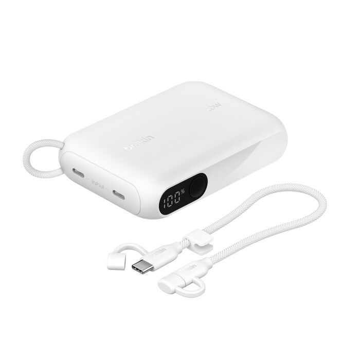 Belkin BoostCharge 10K mAH Power Bank with Display + USB-C to USB-C Cable 60W (15CM) - White (BPB027FQWH)