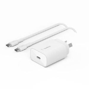 Belkin BoostCharge 25W USB-C Cubic Wall Charger + USB-C to USB-C Cable (1M) - White (WCA012au1MWH-B6)