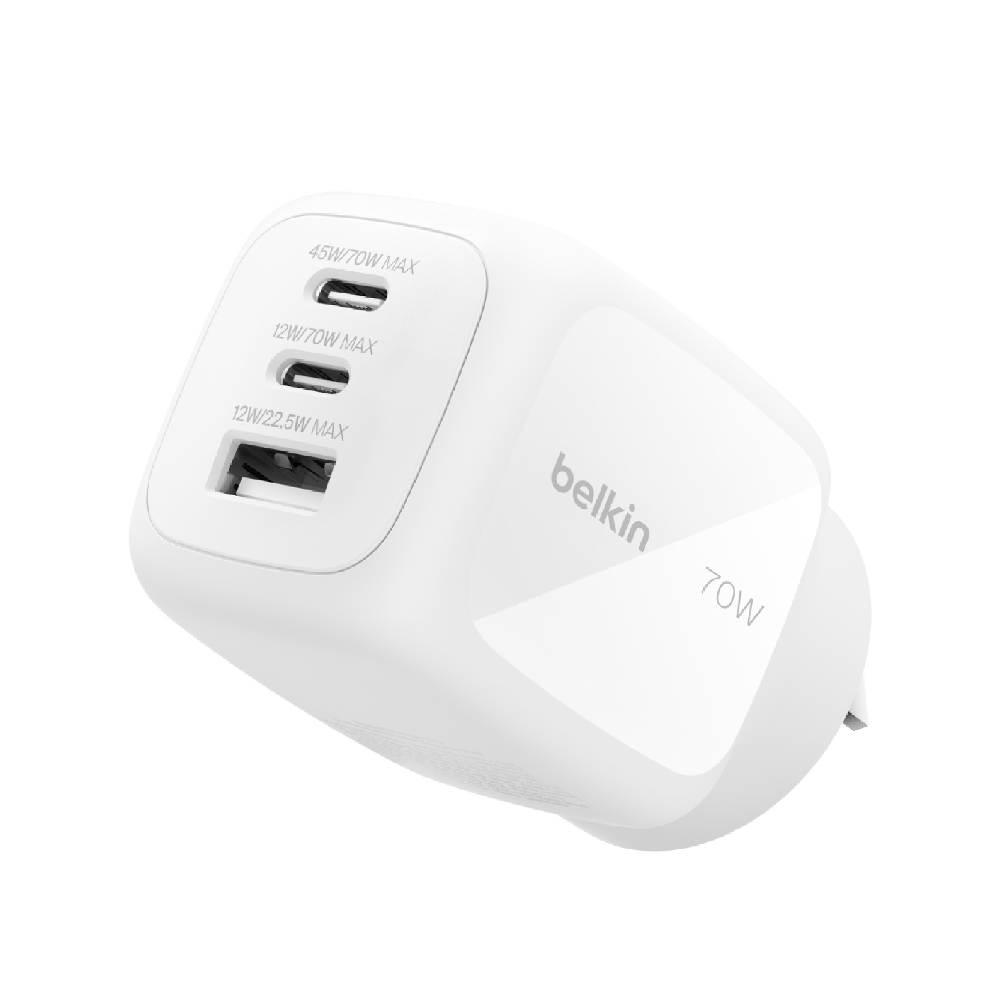Belkin BoostCharge Pro 70W 3-Port GaN Wall Charger - White (WCH018AUWH)