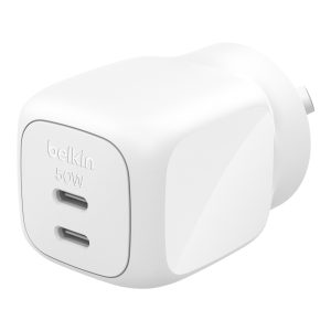 Belkin BoostCharge Pro 50W Dual USB-C GaN Wall Charger - White (WCH019AUWH)