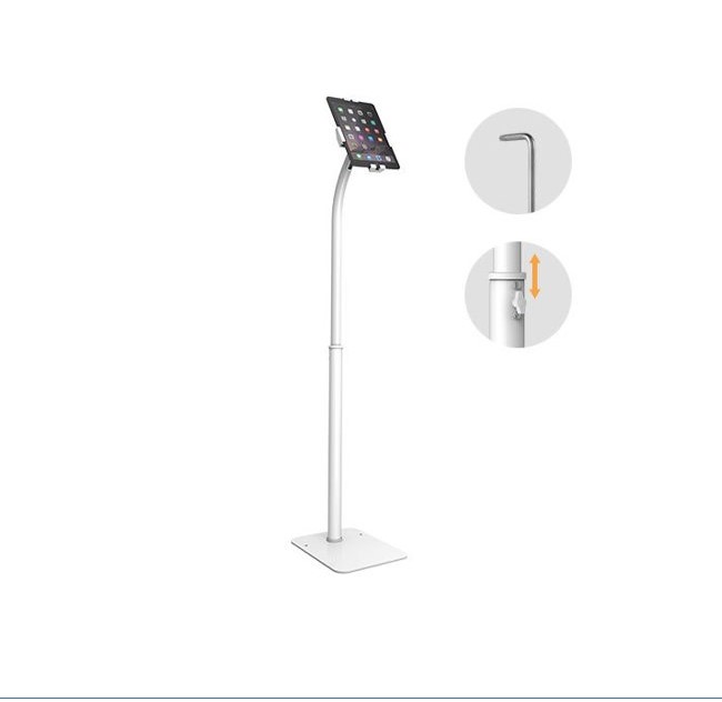 Bratech Height Adjustable Universal Anti-TheftTable Floor Stand compatible with7.9'-11' Tablets-White 220x300x1325mm Anti-Theft Locking Screw(LS) – Brateck MPBT-PAD33-01-W Stands Product Image