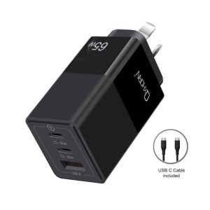 Oxhorn 65W GaN Type C fast Charger 3 Port 2xUSB-C 1xUSB-A PD3.0 QC4.0 PPS AUS Approved C-tick Black with cable – Just You PC MPOXH-NB-PD65CCAB Wall Chargers Product Image