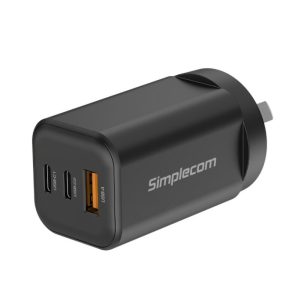 Simplecom CU365 3-Port PD 65W GaN Wall Charger Dual USB-C + USB-A for Phone Laptop – Simplecom MPSI-CU365 Wall Chargers Product Image