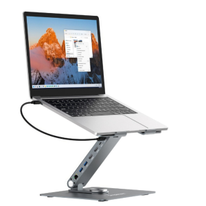 Simplecom CHT660 Adjustable Aluminium Laptop Stand with 6-Port USB-C Docking Station Dual 4K HDMI Display Compatible with laptops from 10 to 17 inches – Simplecom NASI-CHT660 Stands Product Image