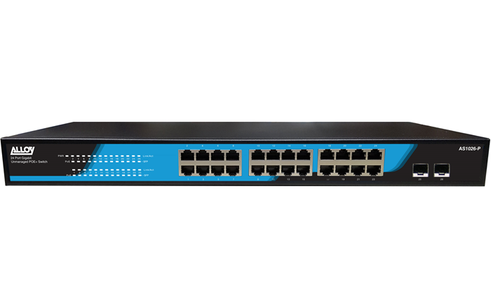 Alloy AS1026-P 24 Port Unmanaged Gigabit 802.3at PoE Switch + 2x 1000Mb SFP Ports