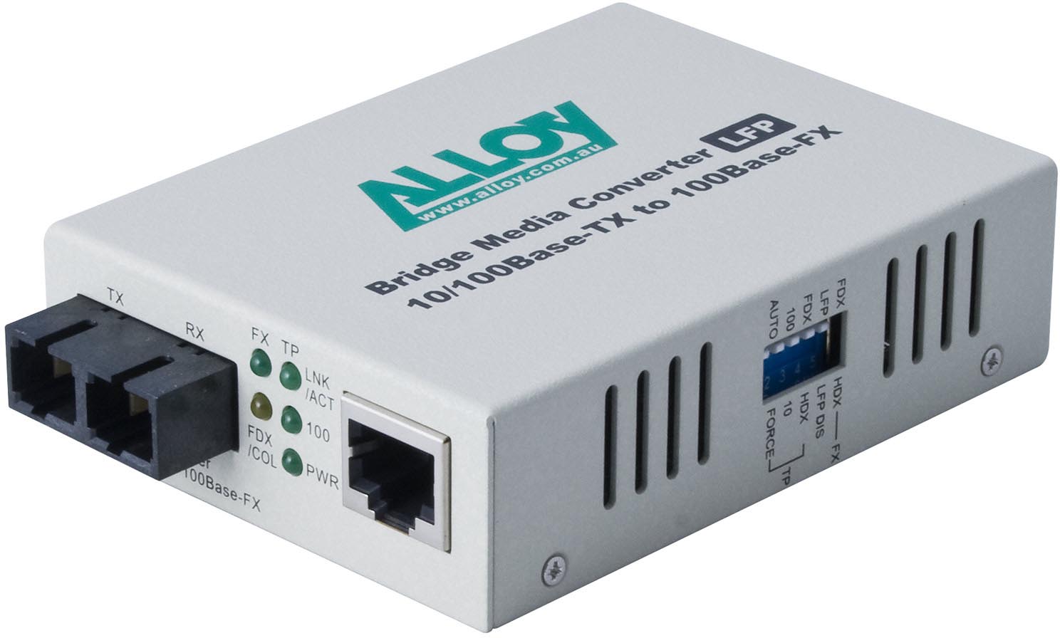 Alloy FCR200SC 10/100Base-TX to 100Base-FX Multimode Fibre (SC) Converter with LFP via FEF or FM. 2Km – Alloy NHA-FCR200SC Media Converters Product Image