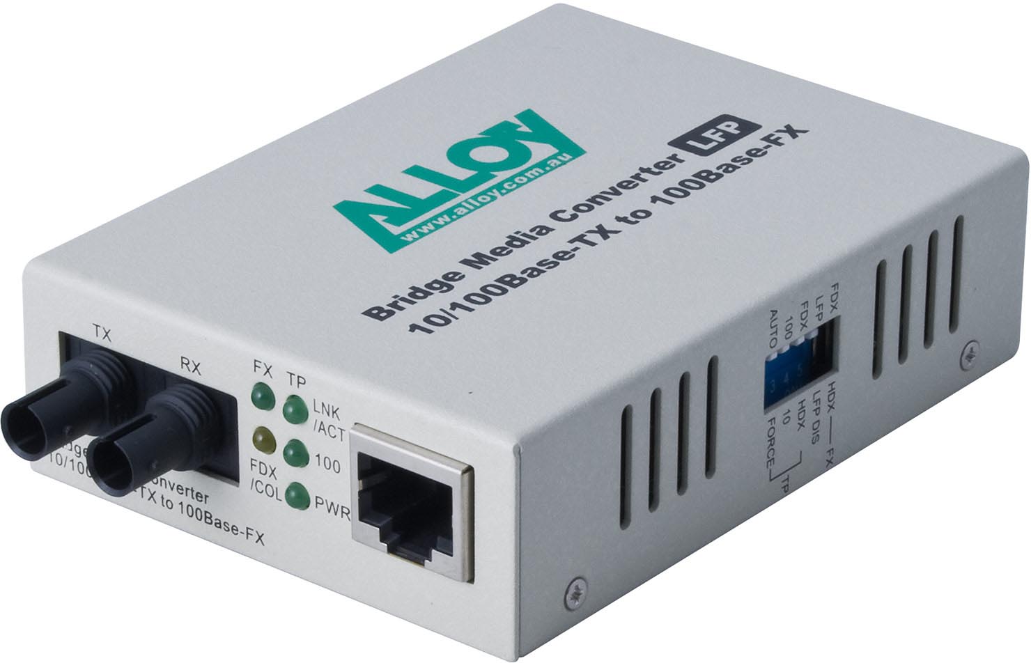 Alloy FCR200ST 10/100Base-TX to 100Base-FX Multimode Fibre (ST) Converter with LFP via FEF or FM. 2Km – Alloy NHA-FCR200ST Media Converters Product Image