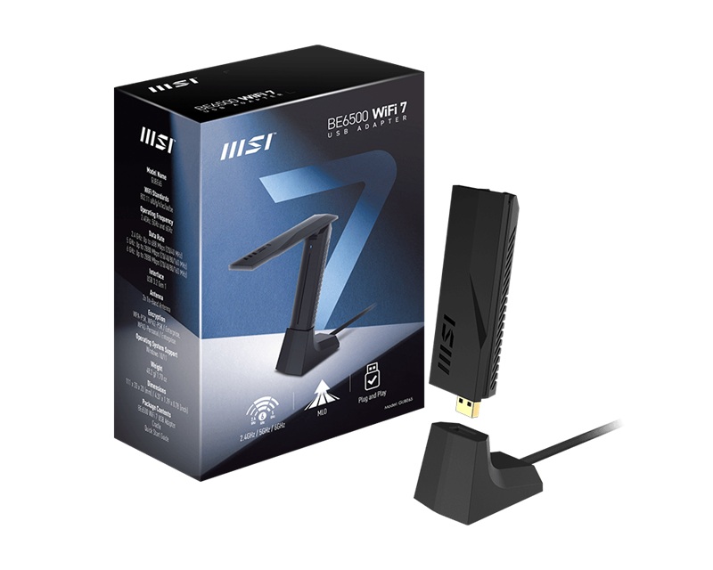 MSI GUBE65 BE6500 WIFI 7 USB ADAPTER – MSI NWM-GUBE65 USB Network Adapters Product Image