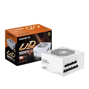 Gigabyte UD1000GM PG5 ICE 1000W ATX PSU Power Supply 80+ Gold >90% 120mm Fan Black Flat Cables Single +12V >100K Hrs – Gigabyte PSG-UD1000GMPG5ICE ATX/PS2 Product Image