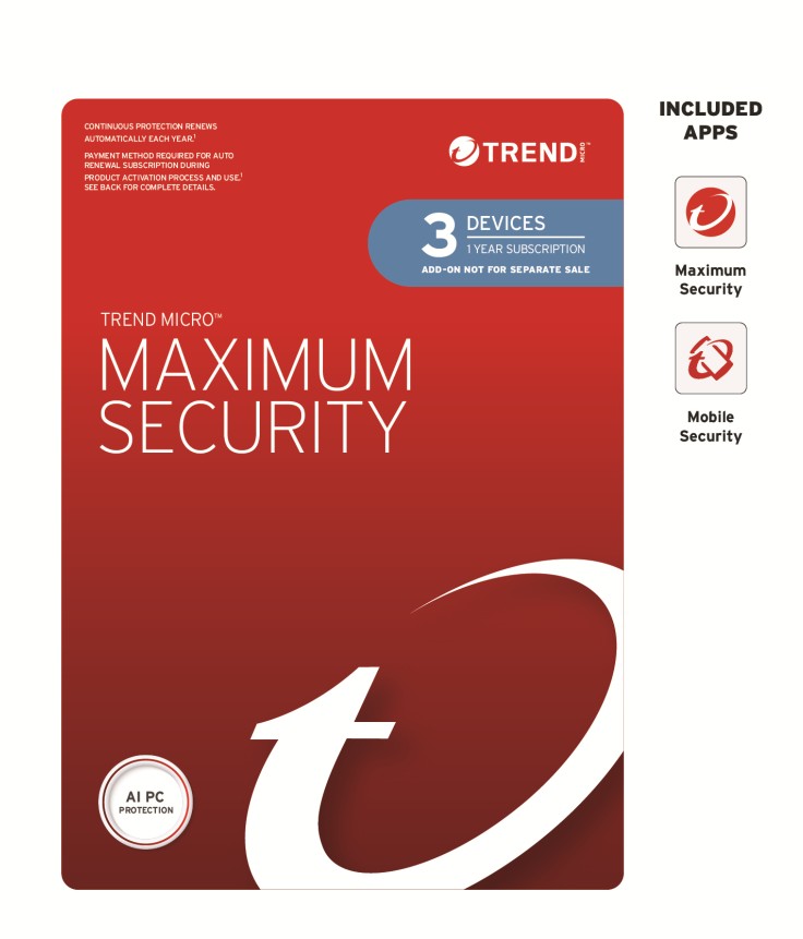 Trend Micro Maximum Security Plus (3 Devices) 1 Year Add-on Auto Renew OEM (Plus = Secure VPN / Cleaner Pro) – Trend Micro STRENDMAXSECRETPLUS3-1Y-O Anti-Virus Software Product Image