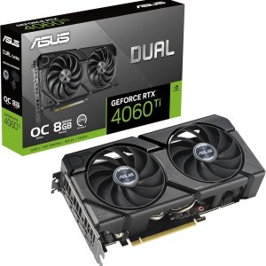 ASUS nVidia GeForce DUAL-RTX4060TI-8G-EVO RTX 4060 Ti EVO OC Edition 8GB GDDR6 is designed for broad compatibility with Axial-tech fan design – ASUS VCA-RTX4060TI-8G-EVO PCI-E nVidia Chipset Product Image