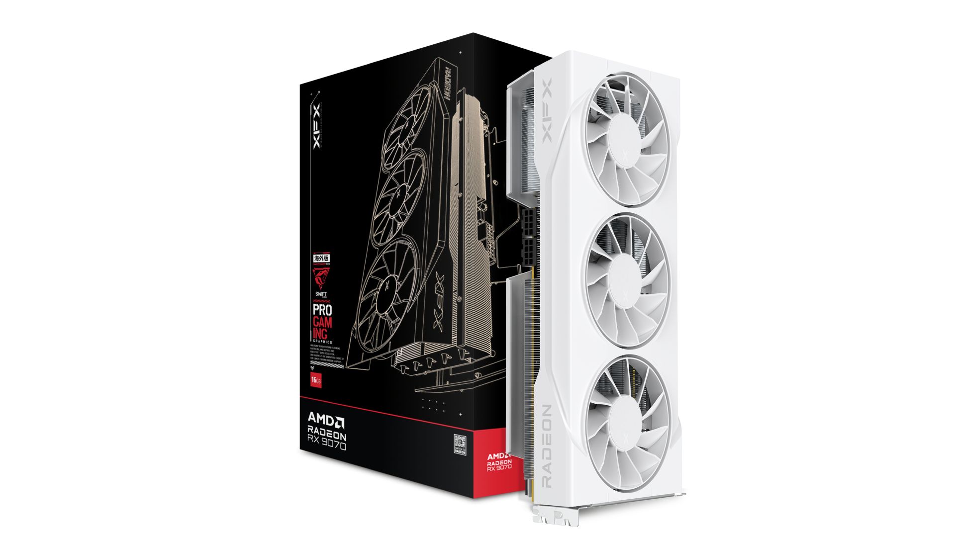 XFX Swift AMD Radeon RX 9070XT White Triple fan Gaming Edition with 16GB GDDR6 HDMI 3xDP