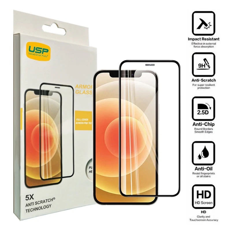 USP Apple iPhone 16e / iPhone 14 / iPhone 13 Pro / iPhone 13 Armor Glass Full Cover Screen Protector - 5X Anti Scratch Technology