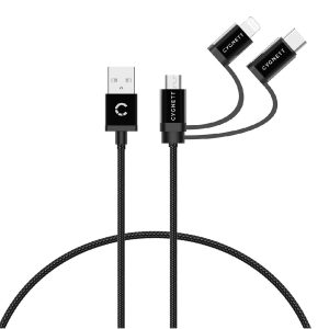 Cygnett Essentials 3-in-1 (USB-A to Lightning + USB-C + Micro-USB) Cable (1M) - Black (CY3571COCAB)