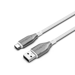 Cygnett Armoured Braided USB-C to USB-A (2.0) Cable (1M) - White (CY4682PCUSA)
