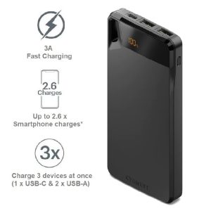 Cygnett ChargeUp Boost 4th Gen 10K mAh Power Bank-Black(CY4747PBCHE)Triple Port(Dual USB-A 15W+1xUSB-C 15W)