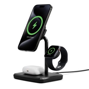 Cygnett ChargeBase Qi2 3-in-1 Magnetic 15W Wireless Charger-Black(CY5069BUNCP)