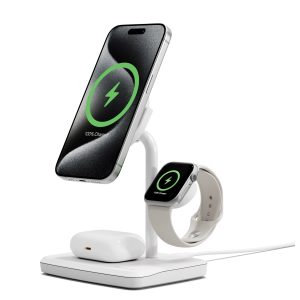 Cygnett ChargeBase Qi2 3-in-1 Magnetic 15W Wireless Charger-White(CY5070BUNCP)