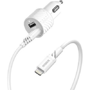 OtterBox Dual Port (24W) Car Charger with Lightning to USB-A Cable (1M) - White (78-52698)