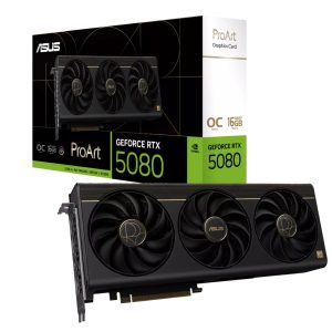 ASUS nVidia GeForce PROART-RTX5080-O16G RTX5080 16GB GDDR7 OC Edition  2700 MHz Boost Clock 30 Gbps 256-bit Digital Max Resolution 7680 x 4320 – ASUS VCA-RTX5080-O16G-PRO PCI-E nVidia Chipset Product Image