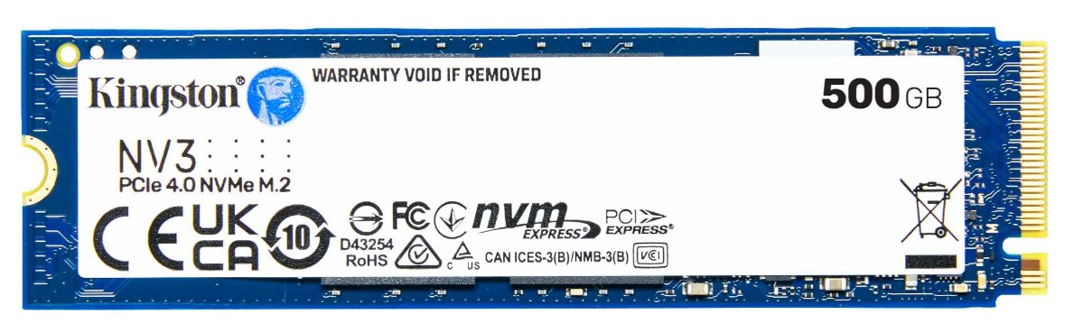 Kingston SNV3S NV3 500G PCle 4.0x4 NVMe M.2 2280 Gen4 SSD 5000/3000MB/s 3D HAND compaitible Notebook and SFF 5Y Limited – Leader-P HBK-SNV3S-500G-P M.2 NVMe PCIe SSD Product Image