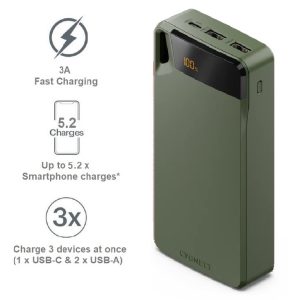 Cygnett ChargeUp Boost 4th Gen 20K mAh Power Bank- Green(CY4750PBCHE)Triple Port(Dual USB-A 15W+1xUSB-C 15W)